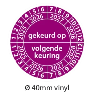 Keuringsstickers gekeurd op - volgende keuring paars, 40mm vinyl