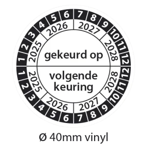 Keuringsstickers gekeurd op - volgende keuring zwart-wit, 40mm vinyl