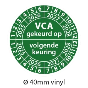 Keuringsstickers VCA gekeurd op - volgende keuring Groen 40mm vinyl
