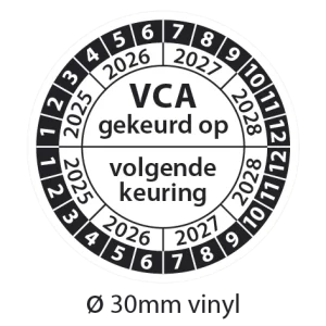 Keuringsstickers VCA gekeurd op - volgende keuring Zwart-wit 30mm vinyl