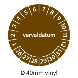 Bruine keuringsstickers 40mm vinyl op strook van 5 stuks met opdruk vervaldatum - 2026