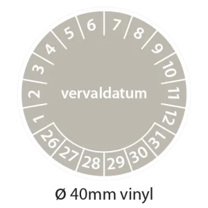 Grijze keuringsstickers 40mm vinyl op strook van 5 stuks met opdruk vervaldatum - 2026