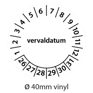 Zwart-witte keuringsstickers 40mm vinyl op strook van 5 stuks met opdruk vervaldatum - 2026