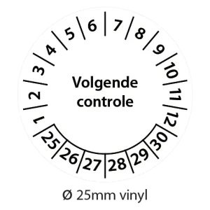 Keuringsstickers volgende controle - Zwart-wit 25mm vinyl