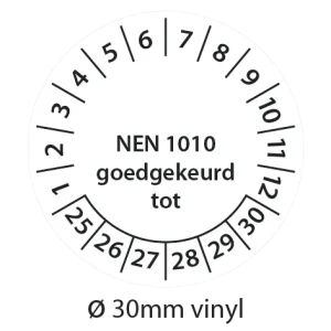 Keuringsstickers NEN 1010 goedgekeurd tot Zwart-wit 30mm vinyl