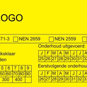 Geel-Zwarte brandblusser onderhoudssticker 50x90mm zelf ontwerpen met logo in grijswaarden