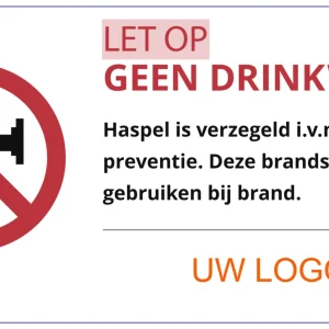 Legionella sticker geen drinkwater 146x76mm zelf ontwerpen met ruimte voor logo en bedrijfsinformatie
